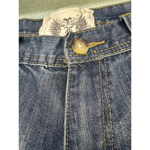 FUSAI Focus USA Mens Straight Leg 36 Streetwear Jeans Embroidered Pockets Y2K - Picture 14 of 16